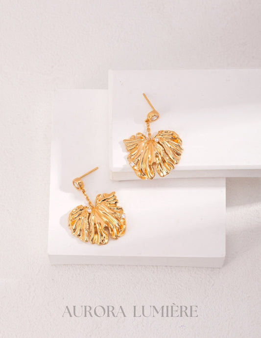 Golden Radiance Leaf Earrings