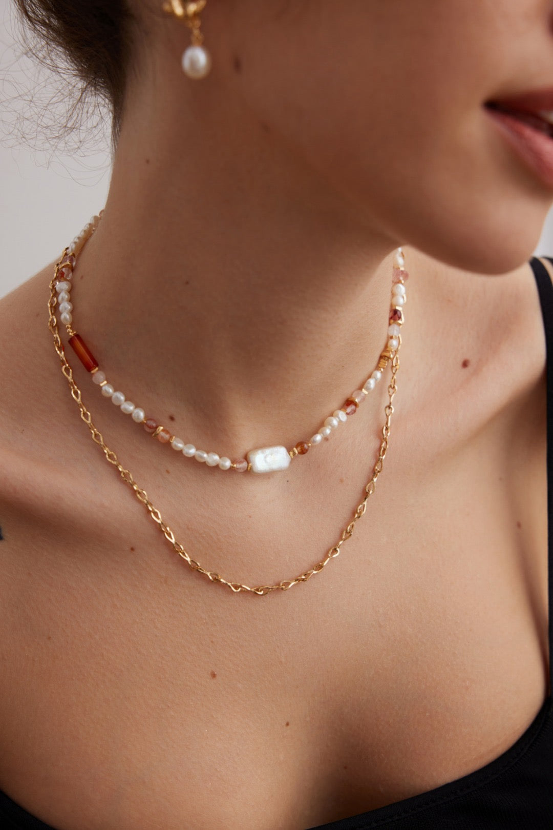 Strawberry Quartz Baroque Pearl Necklace