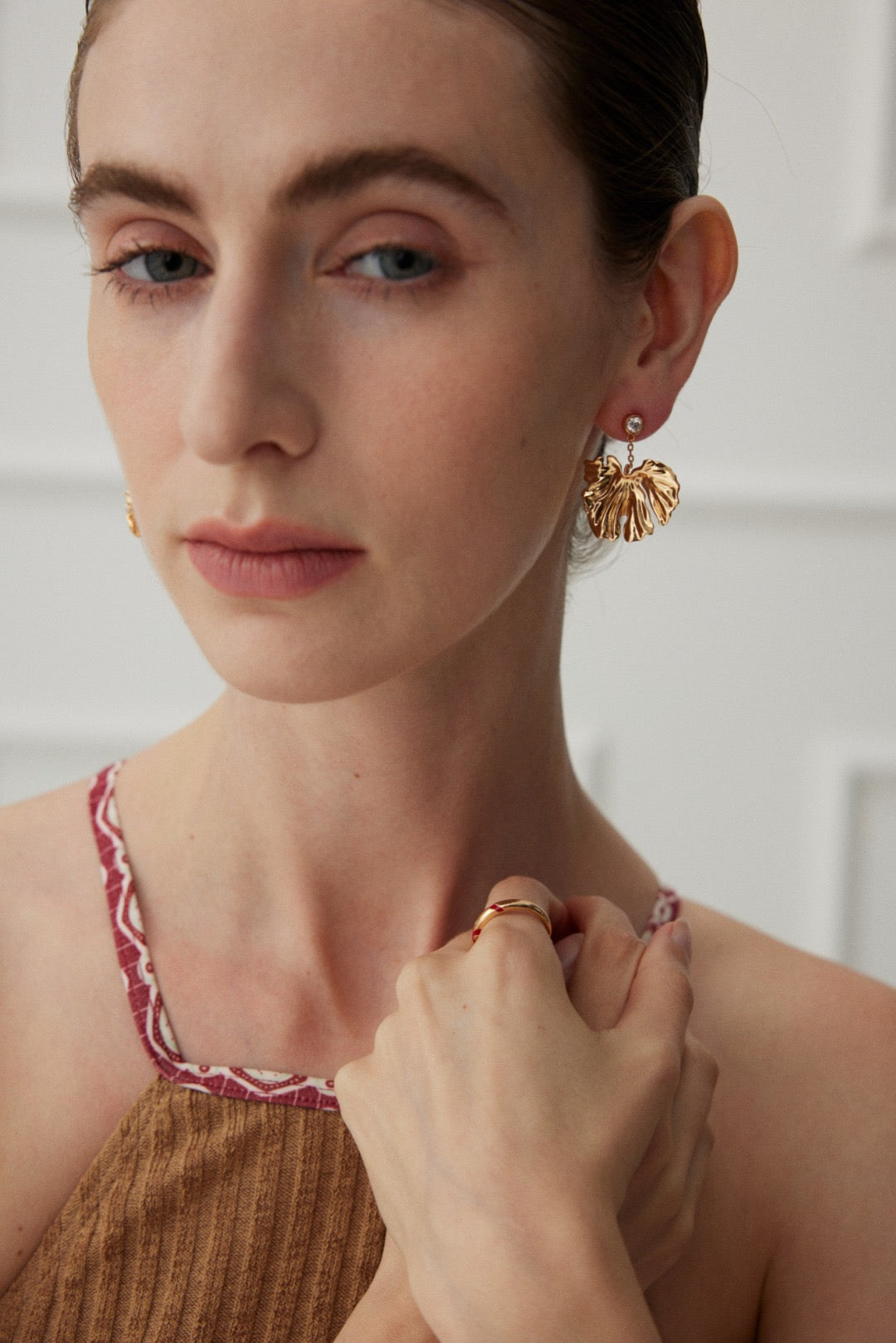 Golden Radiance Leaf Earrings