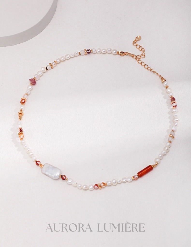 Strawberry Quartz Baroque Pearl Necklace