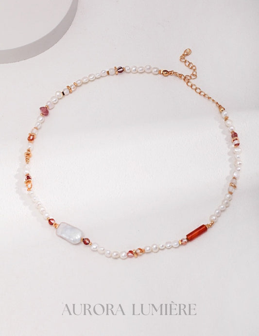 Strawberry Quartz Baroque Pearl Necklace