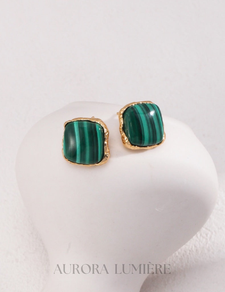 Squared Malachite Stud Earrings