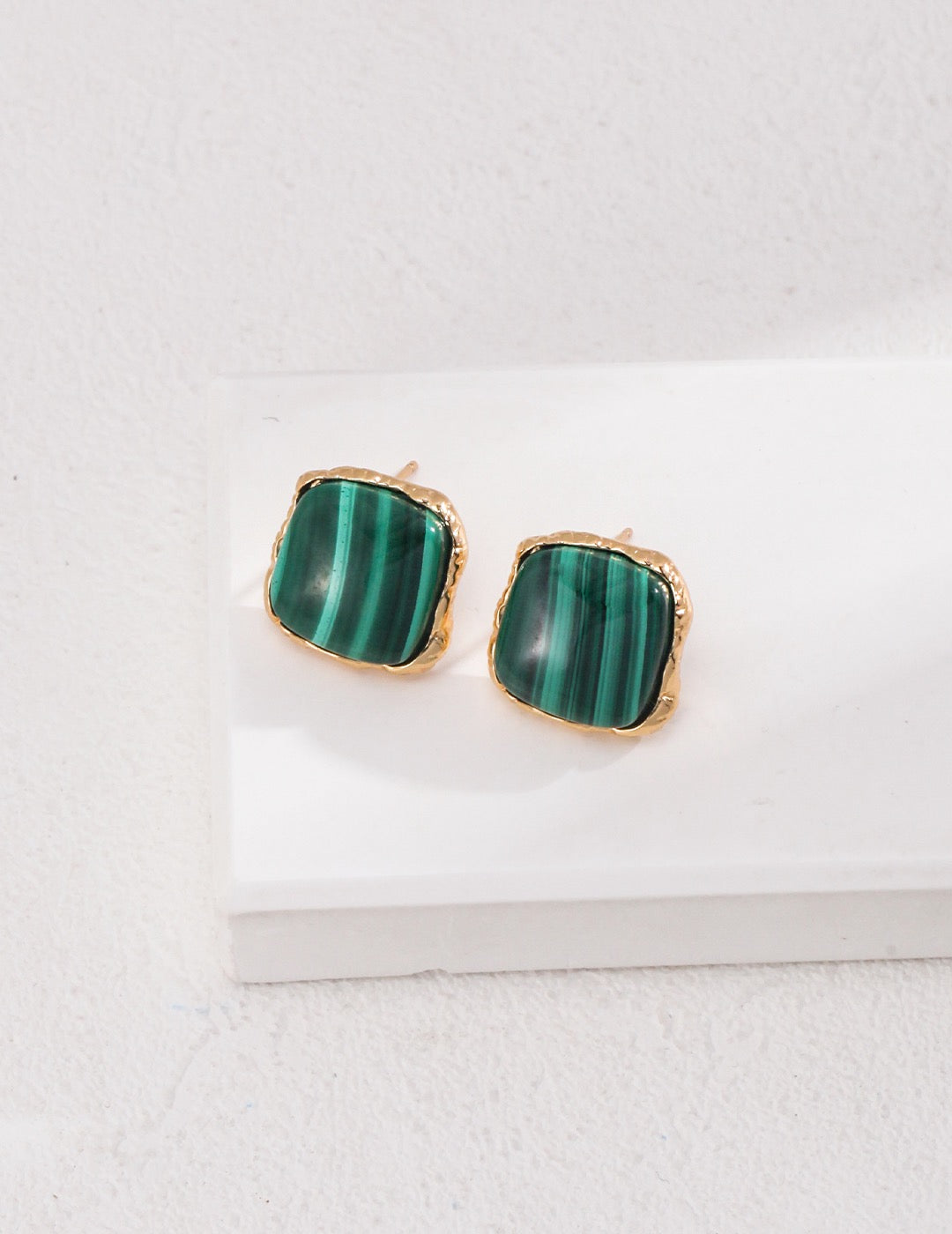 Squared Malachite Stud Earrings