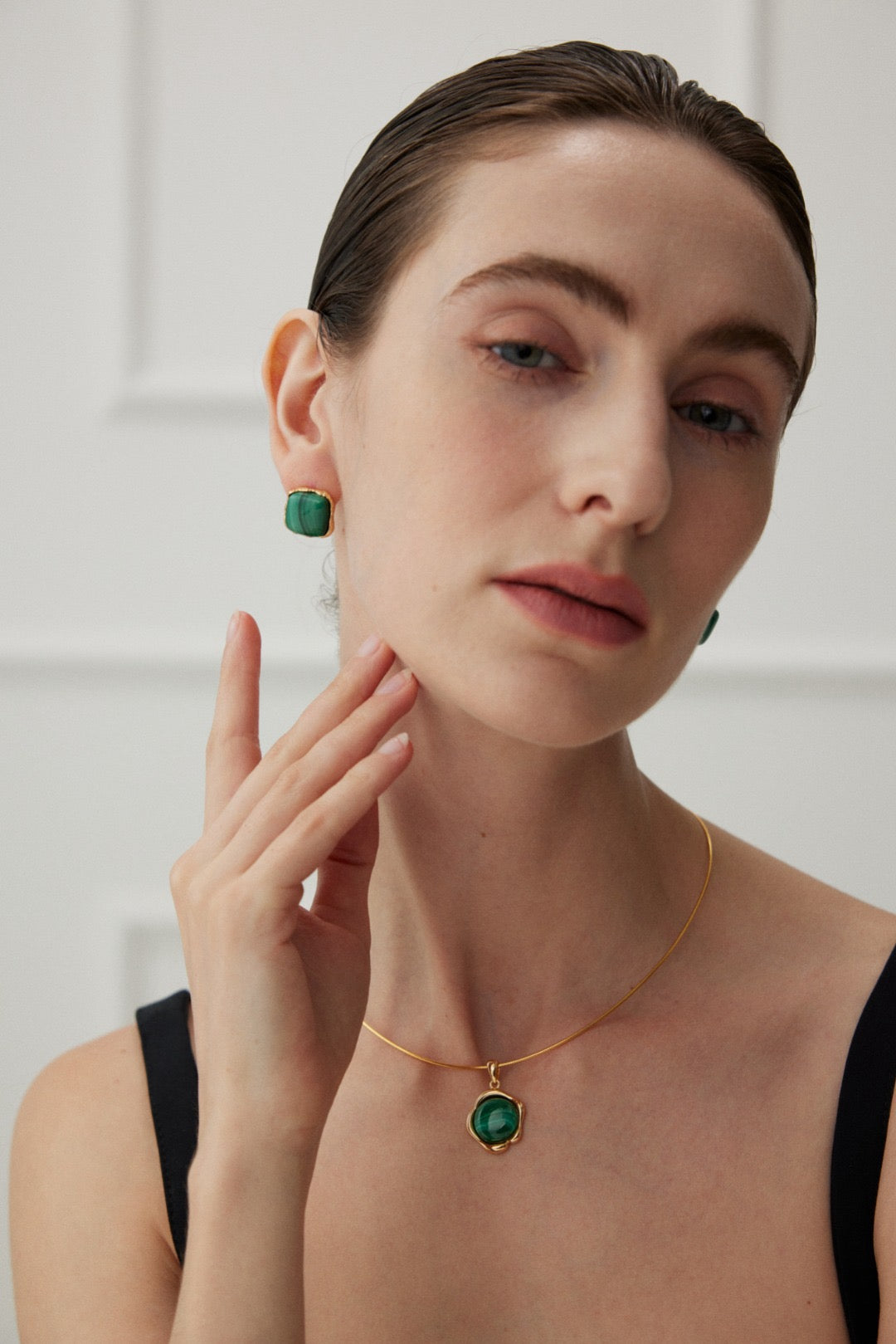 Squared Malachite Stud Earrings