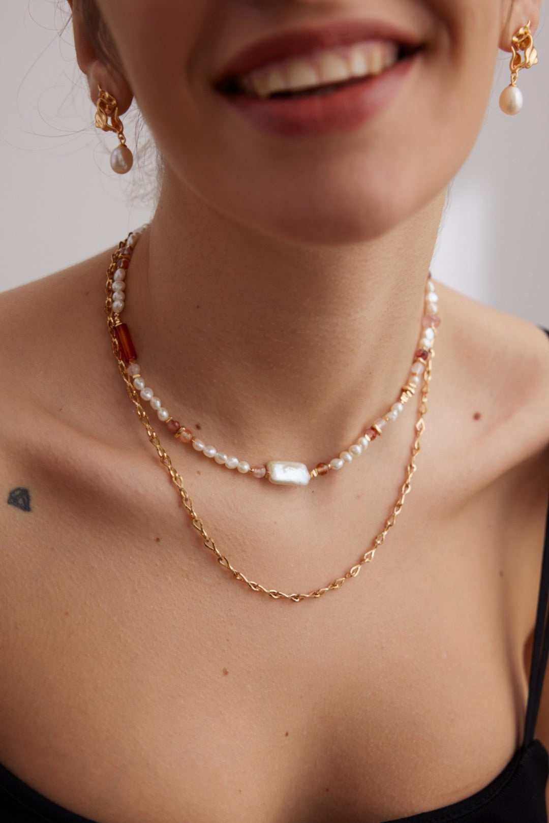 Strawberry Quartz Baroque Pearl Necklace