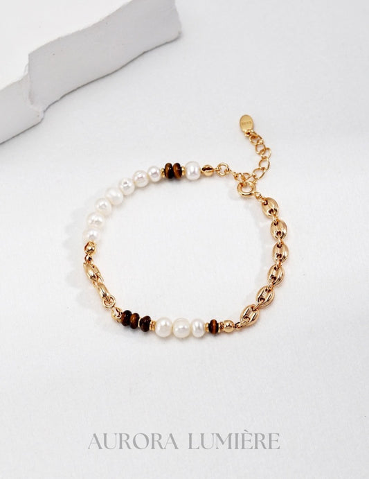 Chic Tiger's Eye Pearl Bracelet