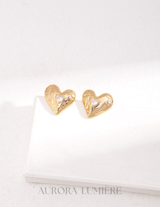 Heart-Shaped Zirconia Stud Earrings